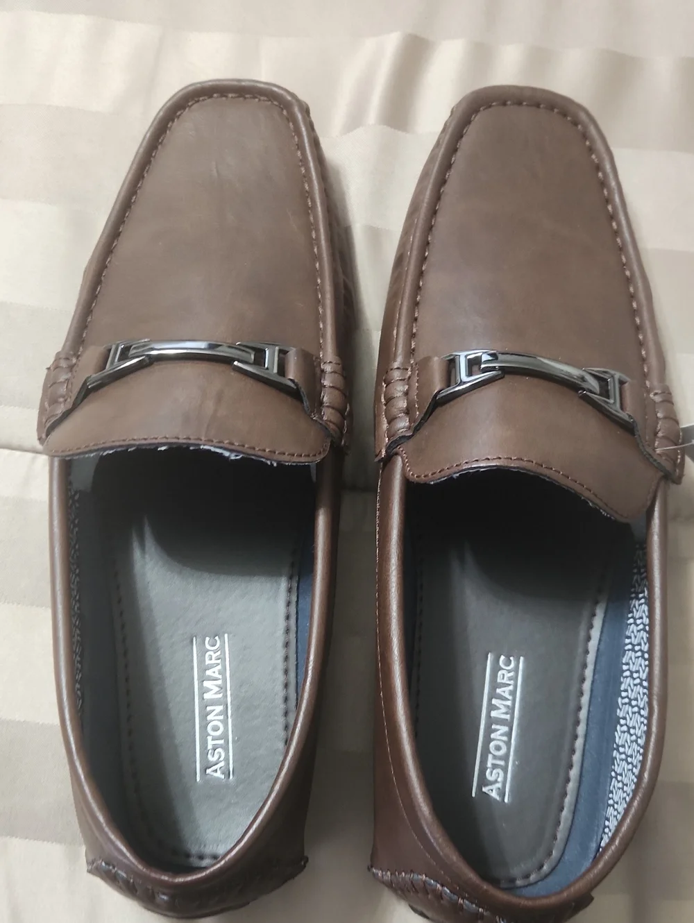 Men's Brown Leather Slip-On Loafers with Metal Bit